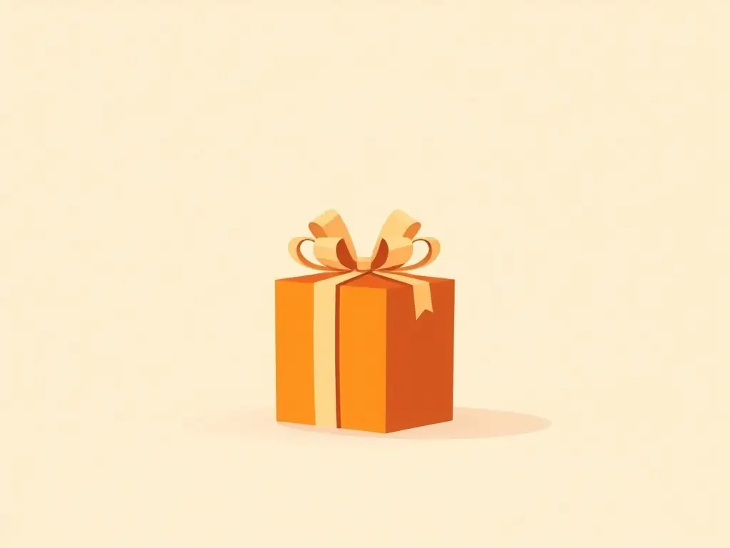 A gift box wrapped in orange ribbon, symbolizing the special discounts and offers available to Rêve Fugitif members.
